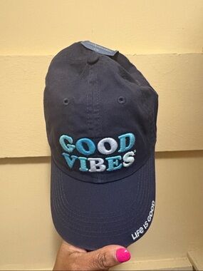 Navy 'Good Vibes' Embroidered Baseball Cap